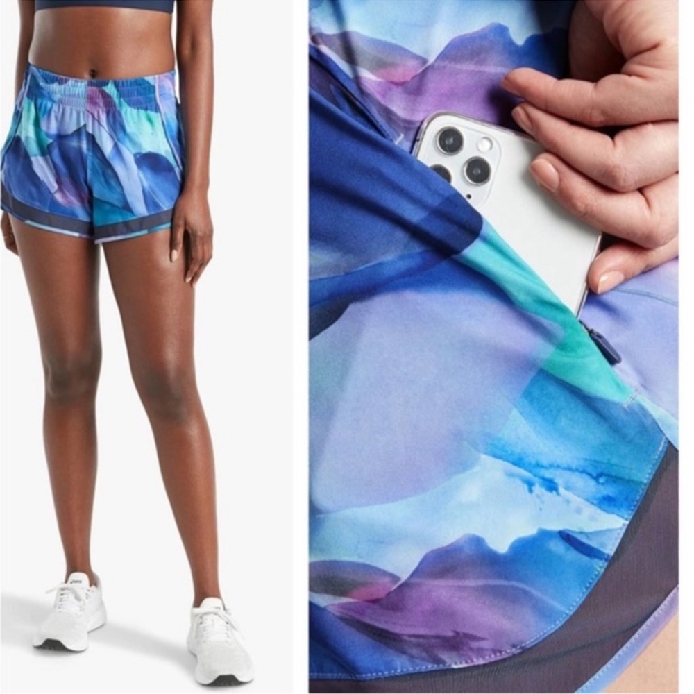 Athleta Blue Purple Teal Abstract Print Athletic Shorts